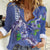 Hawaii Aloha Turtle Hibiscus and Leaves Women Casual Shirt with Polynesian and Kakau Tattoos Denim Color - Polynesian Pride