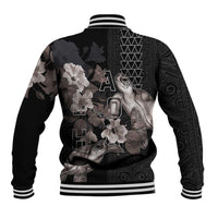 Hawaii Aloha Turtle Hibiscus and Leaves Baseball Jacket with Polynesian and Kakau Tattoos Black Color - Polynesian Pride