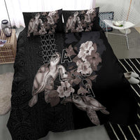 Hawaii Aloha Turtle Hibiscus and Leaves Bedding Set with Polynesian and Kakau Tattoos Black Color - Polynesian Pride