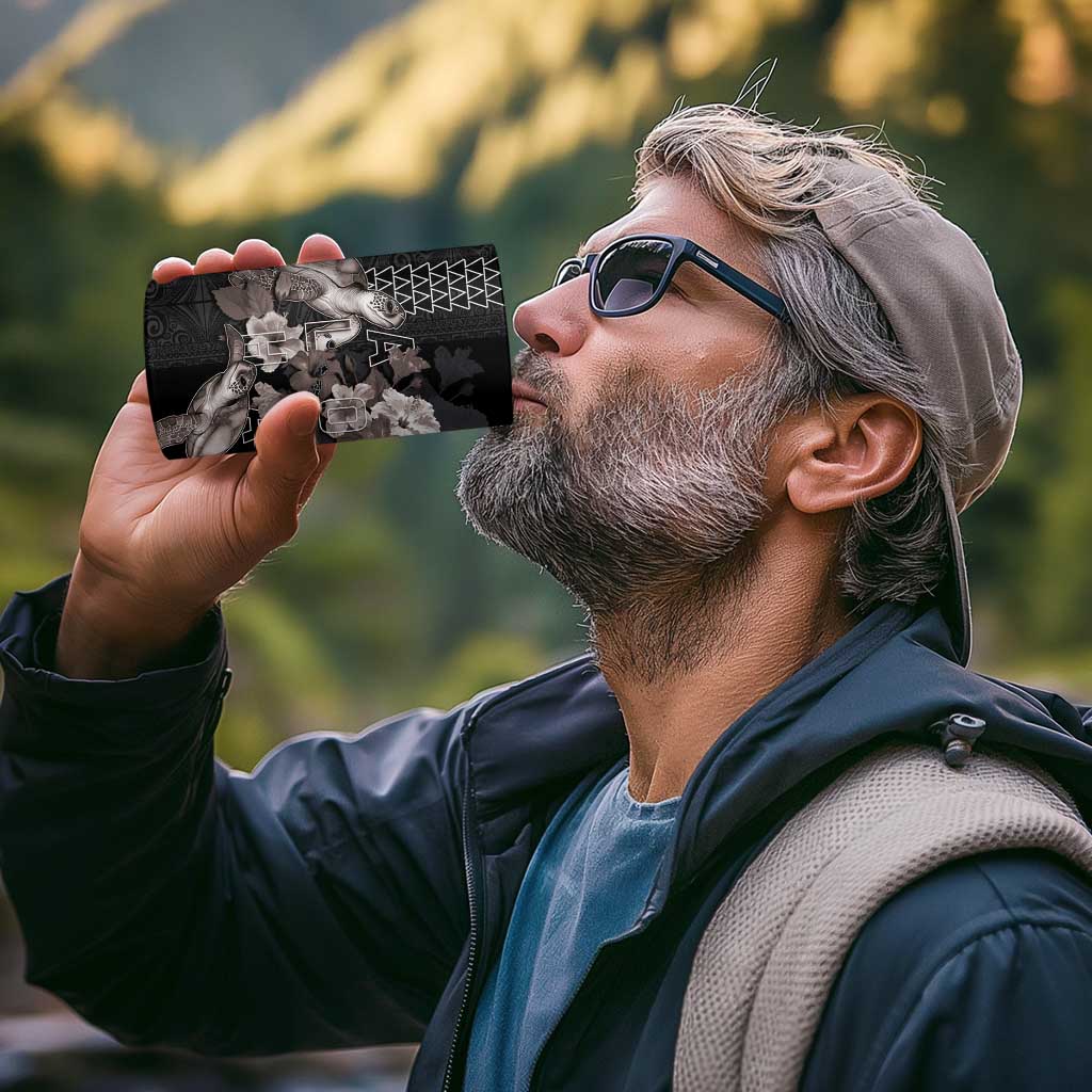 Hawaii Aloha Turtle Hibiscus and Leaves 4 in 1 Can Cooler Tumbler with Polynesian and Kakau Tattoos Black Color - Polynesian Pride