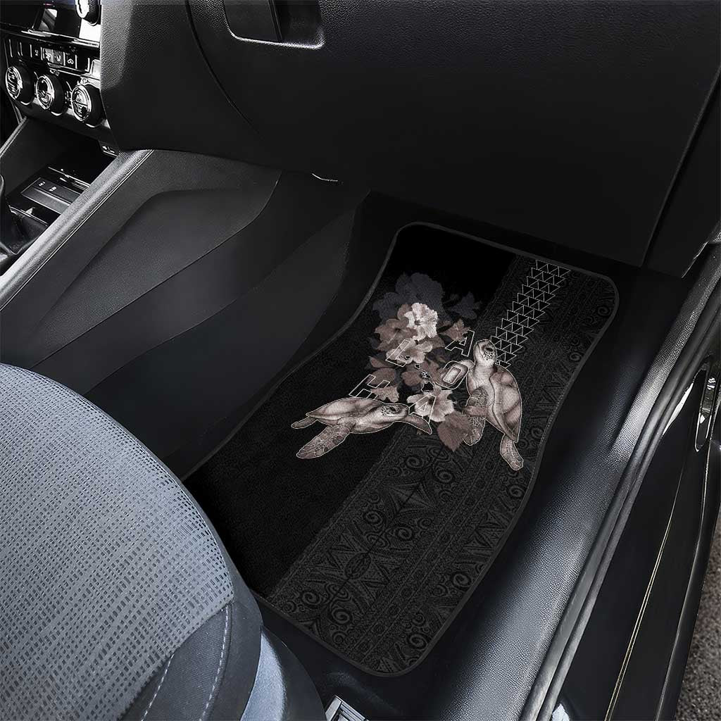 Hawaii Aloha Turtle Hibiscus and Leaves Car Mats with Polynesian and Kakau Tattoos Black Color - Polynesian Pride