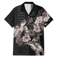 Hawaii Aloha Turtle Hibiscus and Leaves Family Matching Mermaid Dress and Hawaiian Shirt with Polynesian and Kakau Tattoos Black Color - Polynesian Pride
