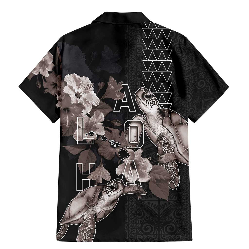 Hawaii Aloha Turtle Hibiscus and Leaves Family Matching Mermaid Dress and Hawaiian Shirt with Polynesian and Kakau Tattoos Black Color - Polynesian Pride