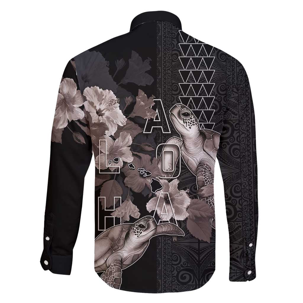 Hawaii Aloha Turtle Hibiscus and Leaves Family Matching Mermaid Dress and Hawaiian Shirt with Polynesian and Kakau Tattoos Black Color - Polynesian Pride