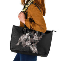 Hawaii Aloha Turtle Hibiscus and Leaves Leather Tote Bag with Polynesian and Kakau Tattoos Black Color - Polynesian Pride