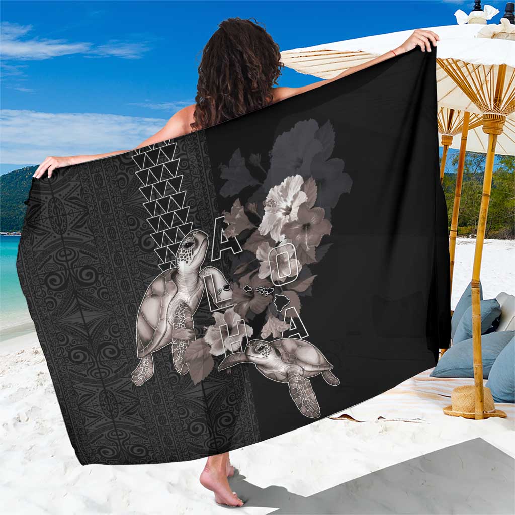 Hawaii Aloha Turtle Hibiscus and Leaves Sarong with Polynesian and Kakau Tattoos Black Color LT03 One Size 44 x 66 inches Black - Polynesian Pride