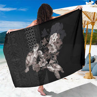 Hawaii Aloha Turtle Hibiscus and Leaves Sarong with Polynesian and Kakau Tattoos Black Color LT03 One Size 44 x 66 inches Black - Polynesian Pride