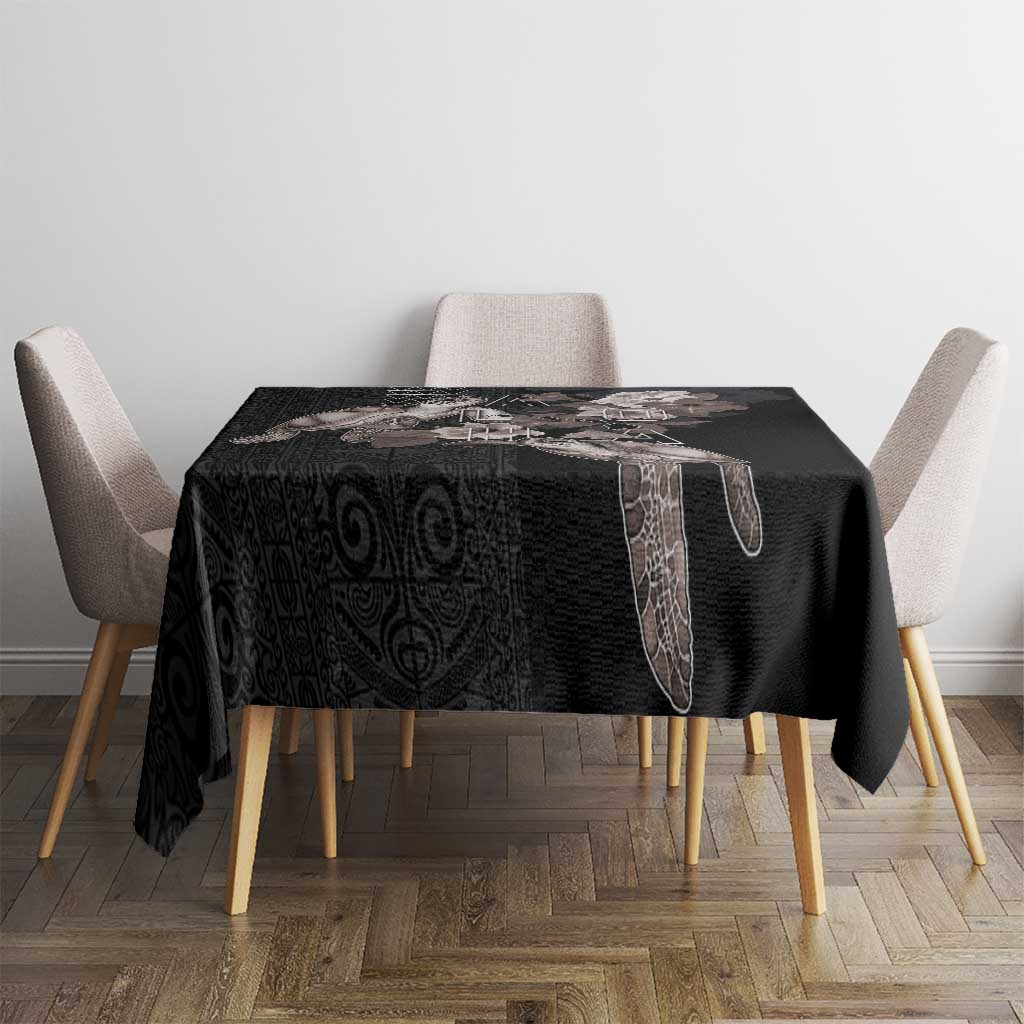 Hawaii Aloha Turtle Hibiscus and Leaves Tablecloth with Polynesian and Kakau Tattoos Black Color - Polynesian Pride