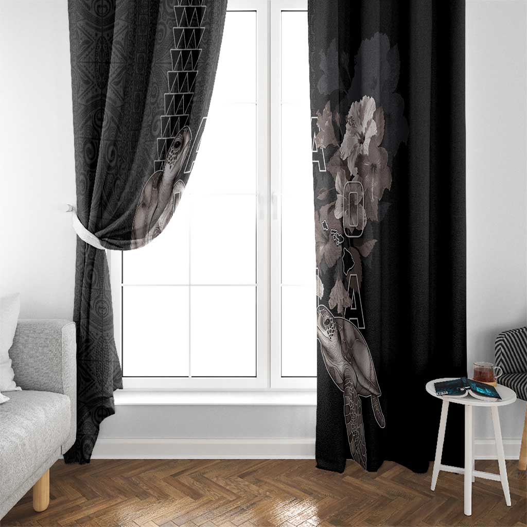 Hawaii Aloha Turtle Hibiscus and Leaves Window Curtain with Polynesian and Kakau Tattoos Black Color - Polynesian Pride
