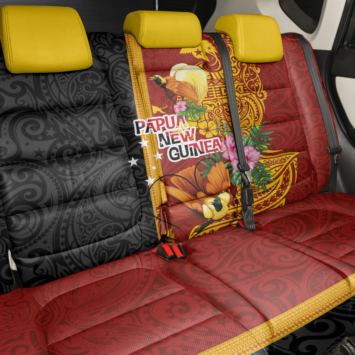 Papua New Guinea Independence Day Back Car Seat Cover Birds-of-Paradise Melanesian Tattoos Tropical Plants LT03 - Polynesian Pride