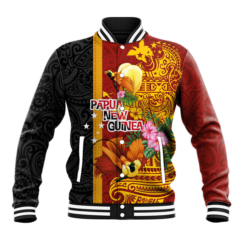 Papua New Guinea Independence Day Baseball Jacket Birds-of-Paradise Melanesian Tattoos Tropical Plants LT03 Unisex Multicolor - Polynesian Pride