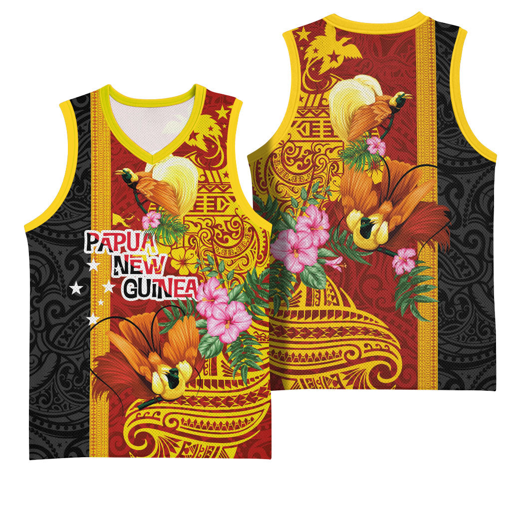 Papua New Guinea Independence Day Basketball Jersey Birds-of-Paradise Melanesian Tattoos Tropical Plants LT03 - Polynesian Pride