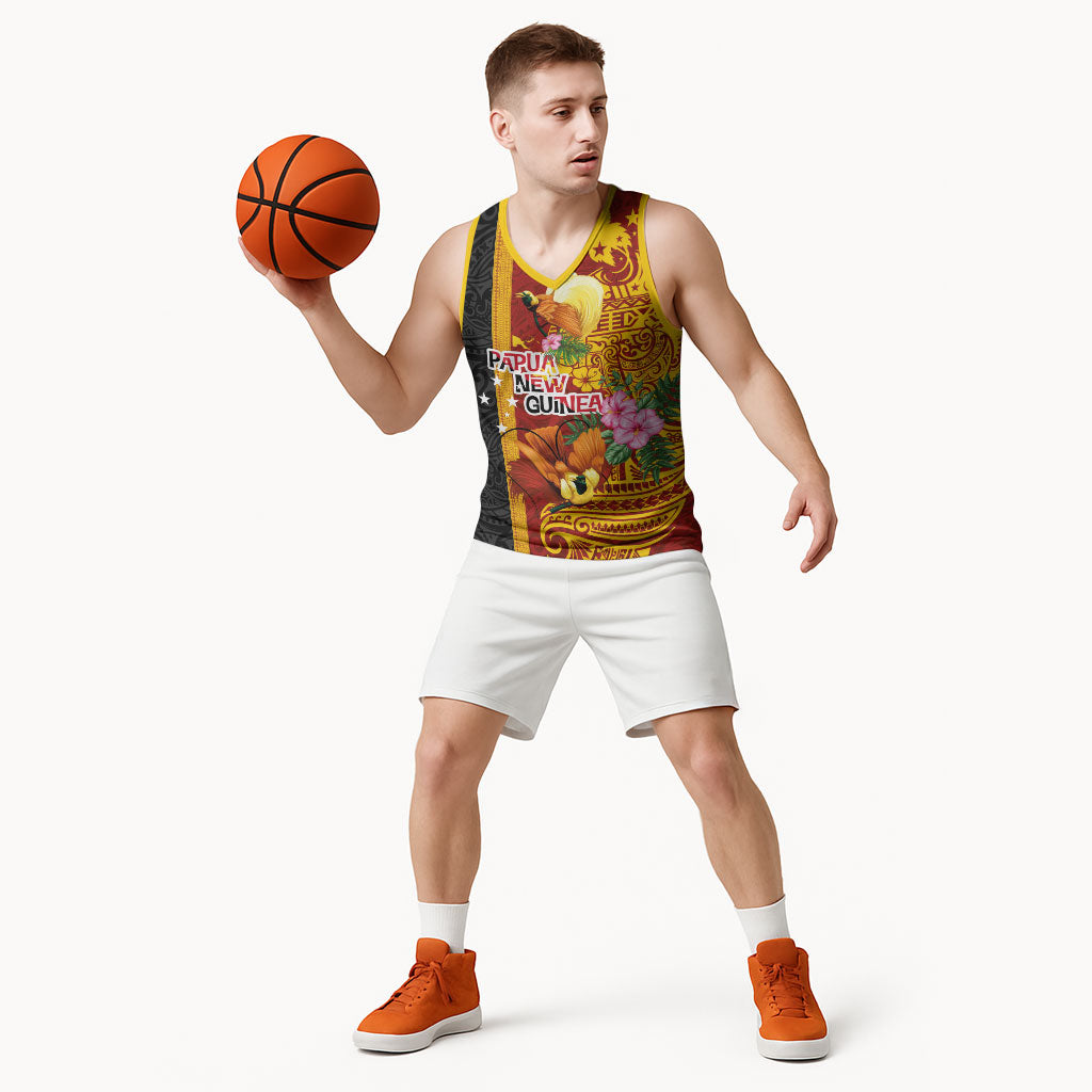 Papua New Guinea Independence Day Basketball Jersey Birds-of-Paradise Melanesian Tattoos Tropical Plants LT03 - Polynesian Pride