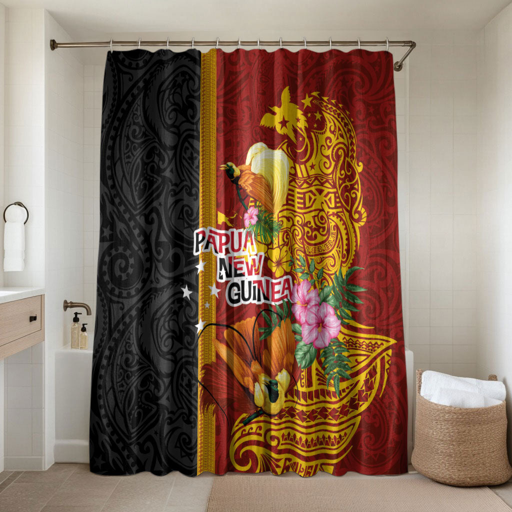 Papua New Guinea Independence Day Bathroom Set Birds-of-Paradise Melanesian Tattoos Tropical Plants LT03 Shower Curtain Only Multicolor - Polynesian Pride