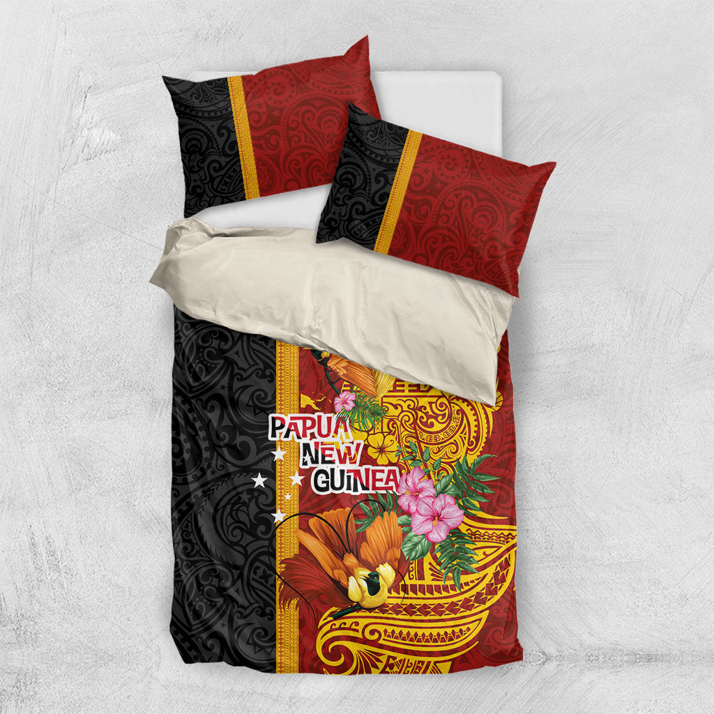 Papua New Guinea Independence Day Bedding Set Birds-of-Paradise Melanesian Tattoos Tropical Plants LT03 US Twin 172cm x 218cm Multicolor - Polynesian Pride