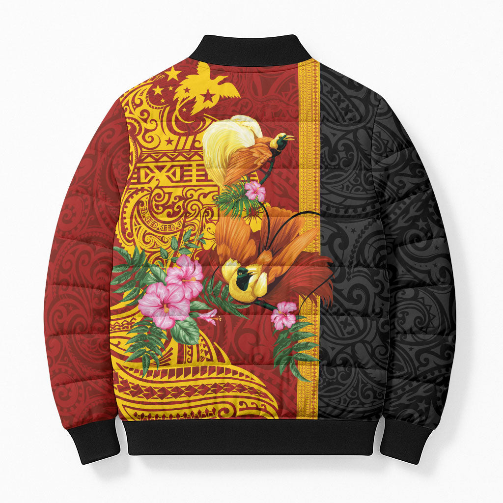 Papua New Guinea Independence Day Bomber Puffer Jacket Birds-of-Paradise Melanesian Tattoos Tropical Plants LT03 - Polynesian Pride