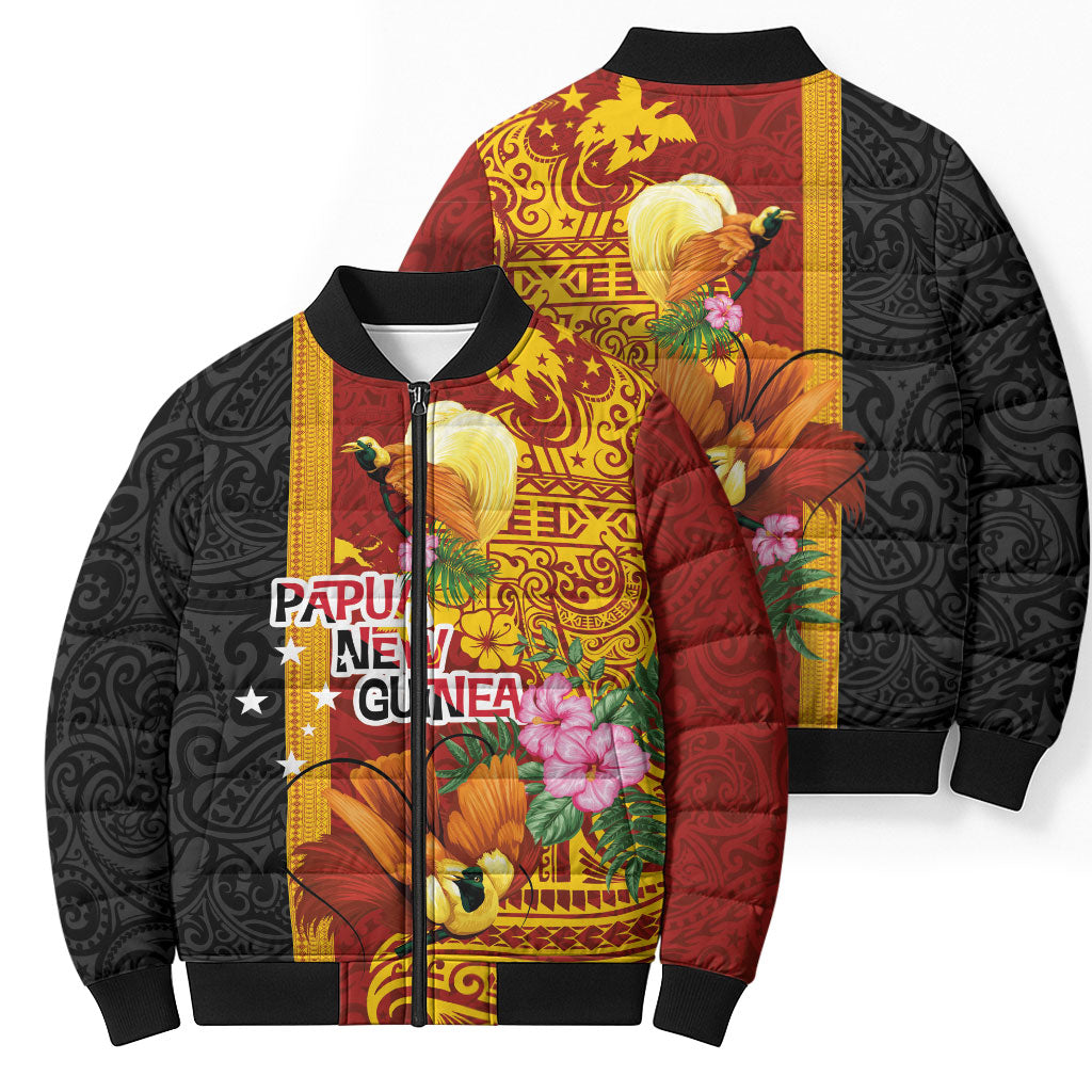 Papua New Guinea Independence Day Bomber Puffer Jacket Birds-of-Paradise Melanesian Tattoos Tropical Plants LT03 - Polynesian Pride