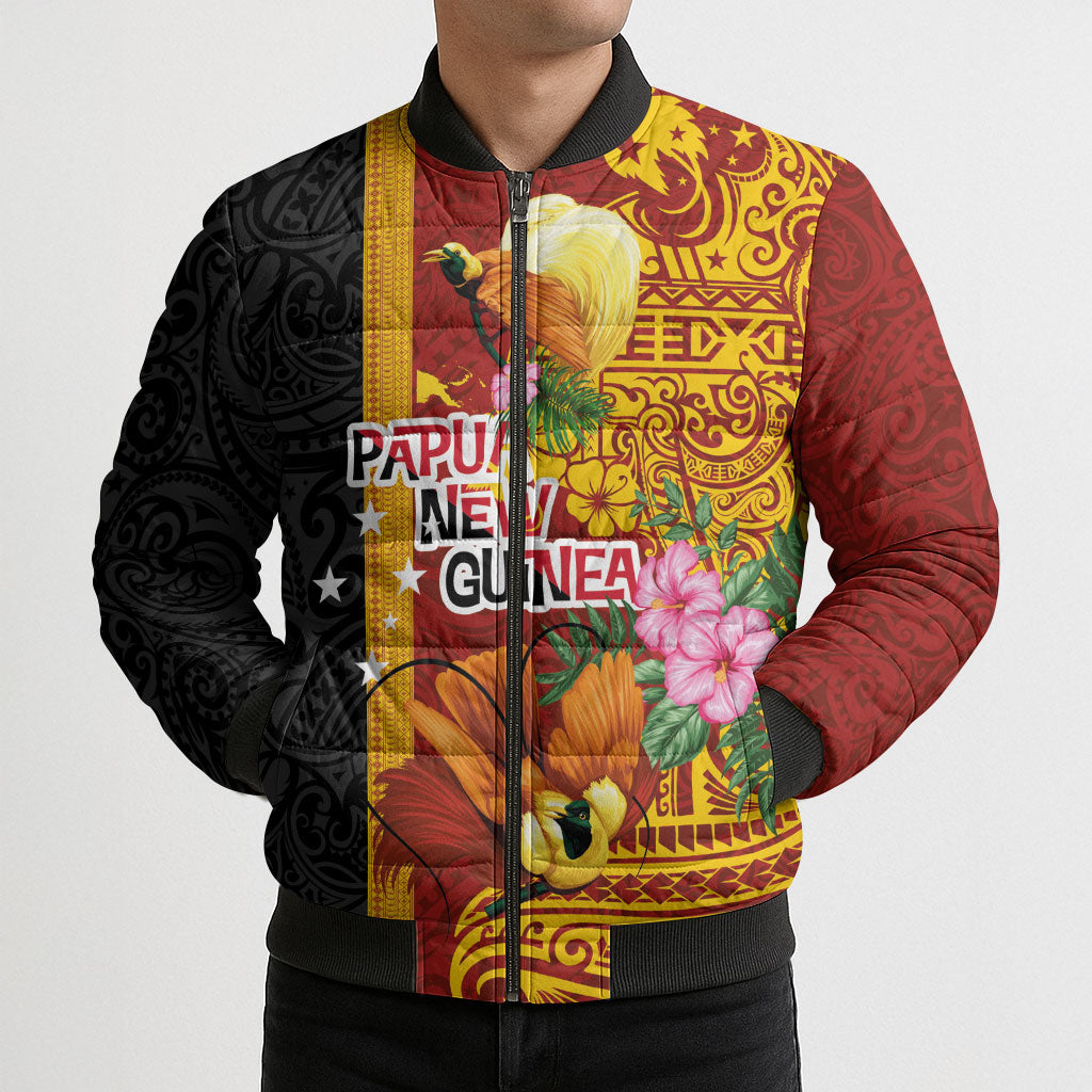 Papua New Guinea Independence Day Bomber Puffer Jacket Birds-of-Paradise Melanesian Tattoos Tropical Plants LT03 - Polynesian Pride