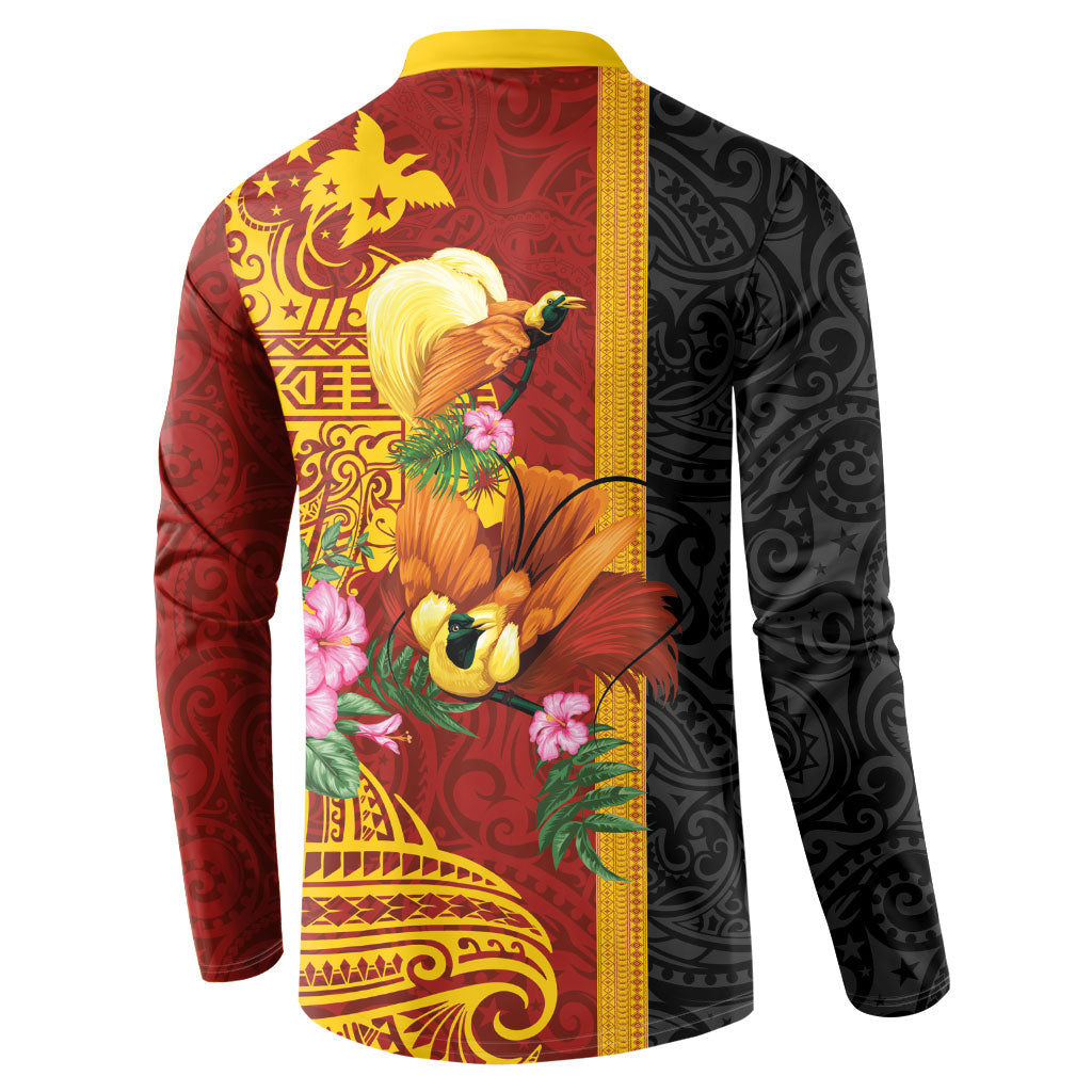 Papua New Guinea Independence Day Button Sweatshirt Birds-of-Paradise Melanesian Tattoos Tropical Plants LT03 - Polynesian Pride
