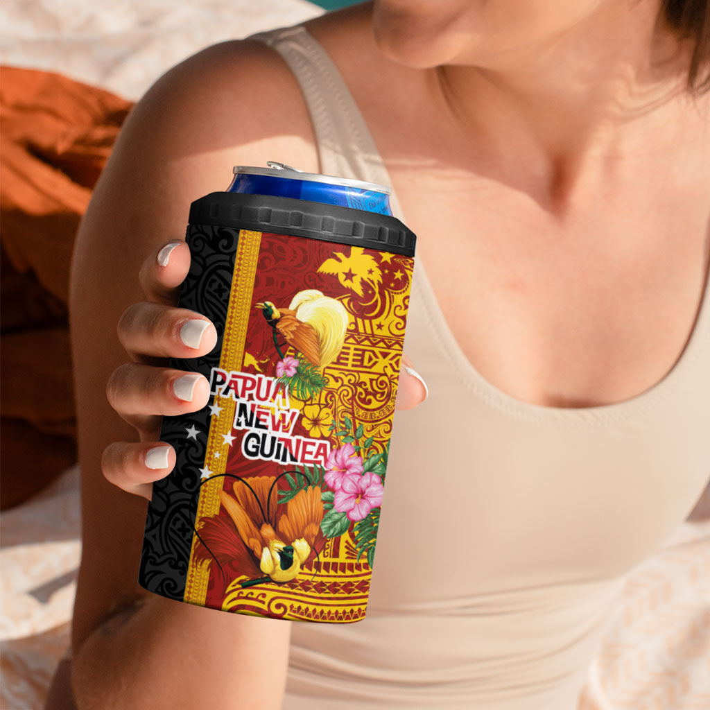 Papua New Guinea Independence Day 4 in 1 Can Cooler Tumbler Birds-of-Paradise Melanesian Tattoos Tropical Plants LT03 - Polynesian Pride