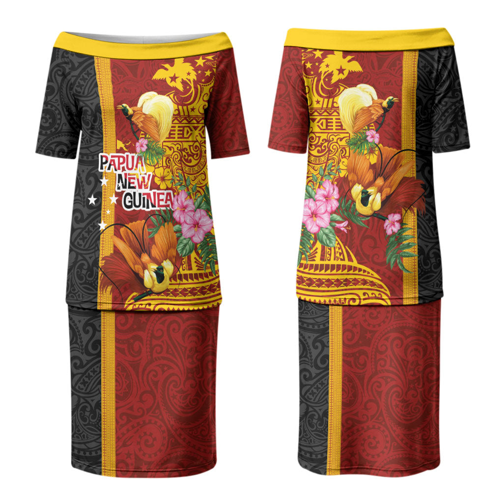 Papua New Guinea Independence Day Couples Matching Puletasi and Long Sleeve Button Shirt Birds-of-Paradise Melanesian Tattoos Tropical Plants LT03 - Polynesian Pride