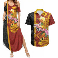 Papua New Guinea Independence Day Couples Matching Summer Maxi Dress and Hawaiian Shirt Birds-of-Paradise Melanesian Tattoos Tropical Plants LT03 Multicolor - Polynesian Pride