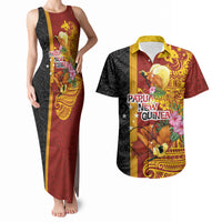 Papua New Guinea Independence Day Couples Matching Tank Maxi Dress and Hawaiian Shirt Birds-of-Paradise Melanesian Tattoos Tropical Plants LT03 Multicolor - Polynesian Pride