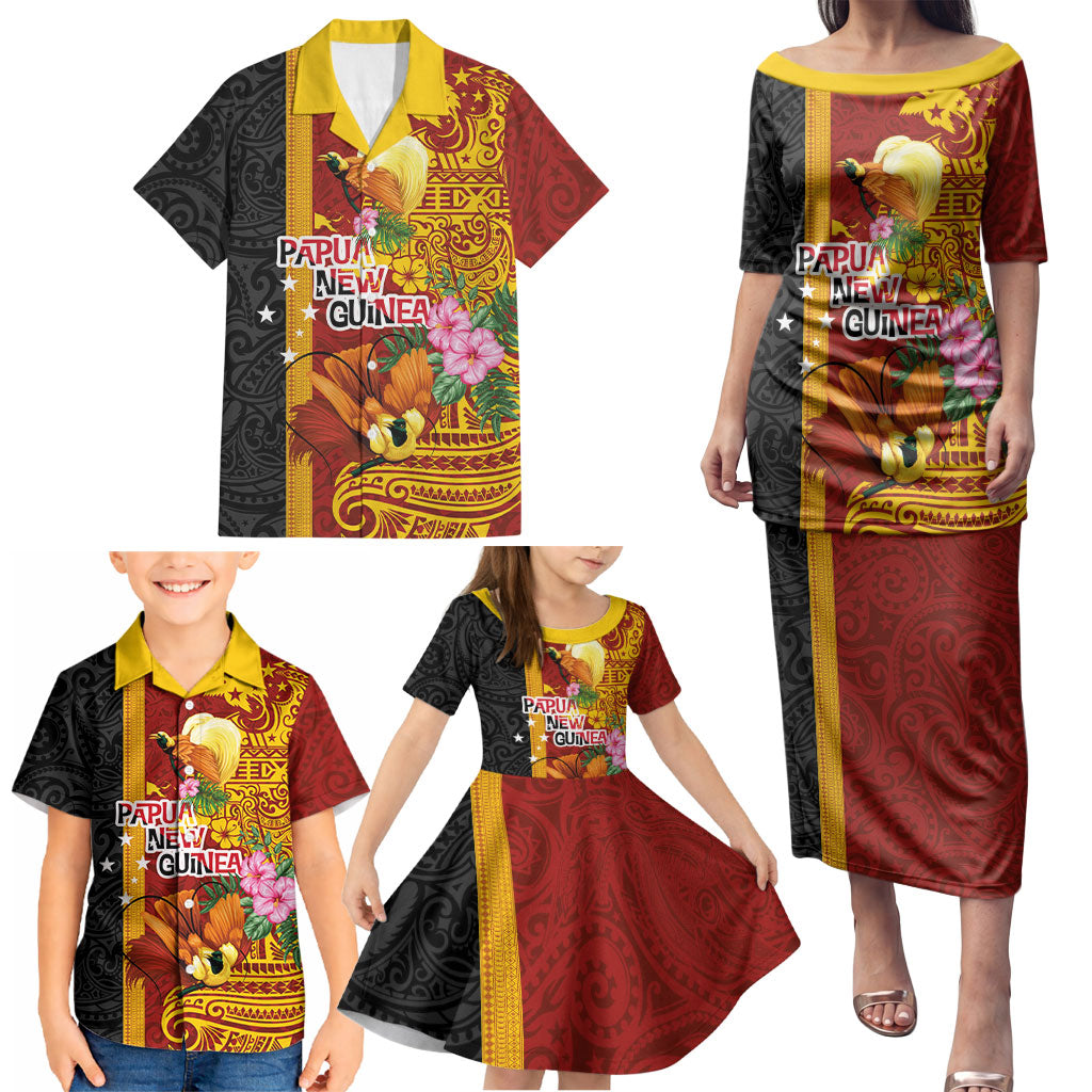 Papua New Guinea Independence Day Family Matching Puletasi and Hawaiian Shirt Birds-of-Paradise Melanesian Tattoos Tropical Plants LT03 - Polynesian Pride