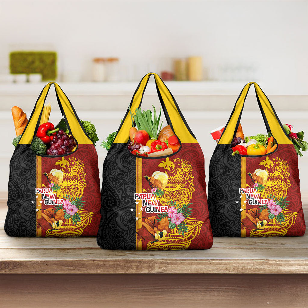 Papua New Guinea Independence Day Grocery Bag Birds-of-Paradise Melanesian Tattoos Tropical Plants LT03 3-pack One Size Multicolor - Polynesian Pride