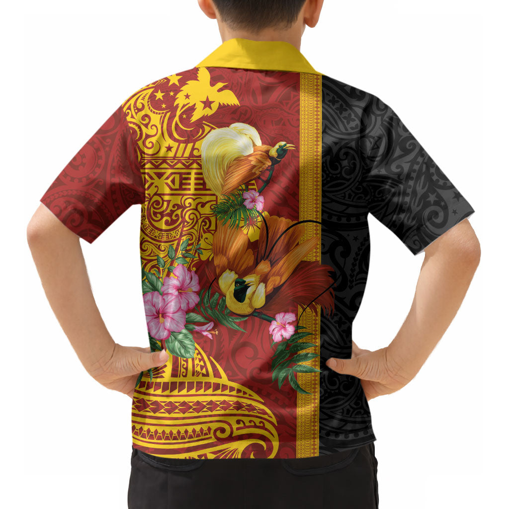 Papua New Guinea Independence Day Kid Hawaiian Shirt Birds-of-Paradise Melanesian Tattoos Tropical Plants LT03 - Polynesian Pride