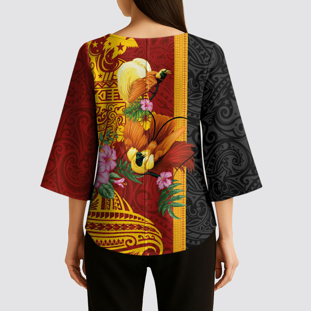 Papua New Guinea Independence Day Kimono Sleeve Blouse Birds-of-Paradise Melanesian Tattoos Tropical Plants LT03 - Polynesian Pride