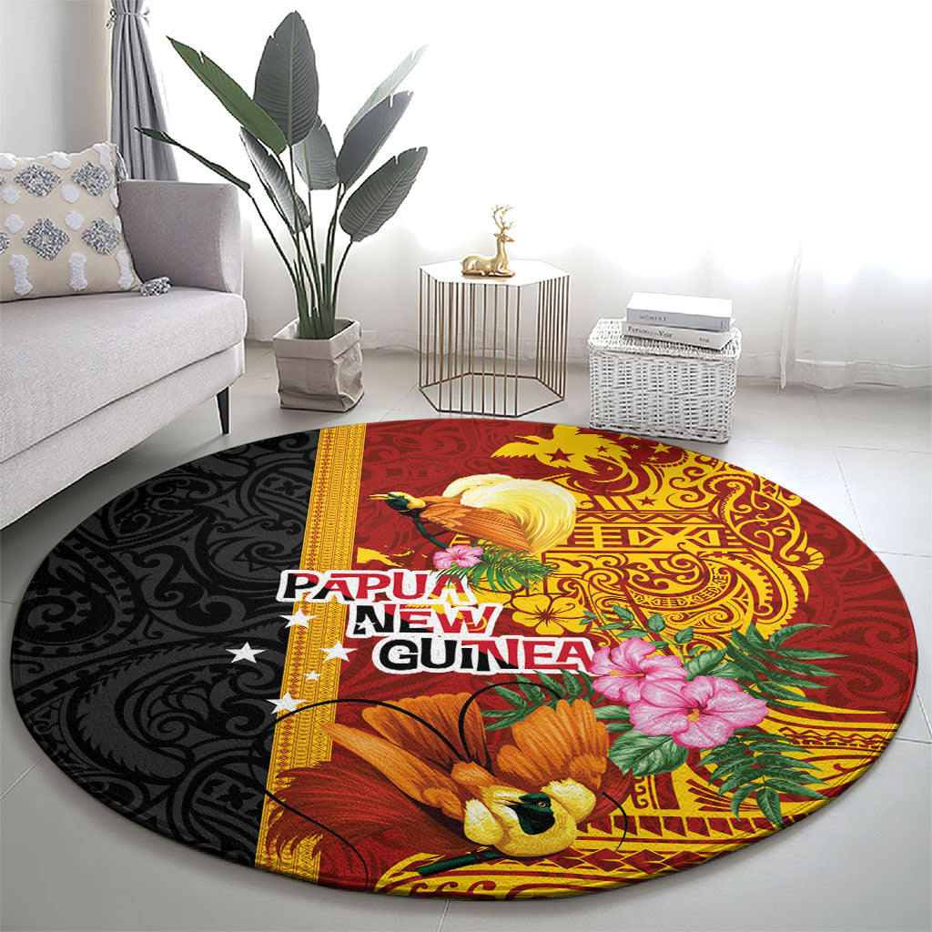 Papua New Guinea Independence Day Round Carpet Birds-of-Paradise Melanesian Tattoos Tropical Plants LT03 - Polynesian Pride