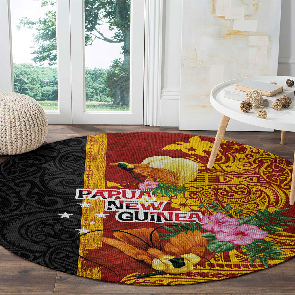 Papua New Guinea Independence Day Round Carpet Birds-of-Paradise Melanesian Tattoos Tropical Plants LT03 - Polynesian Pride