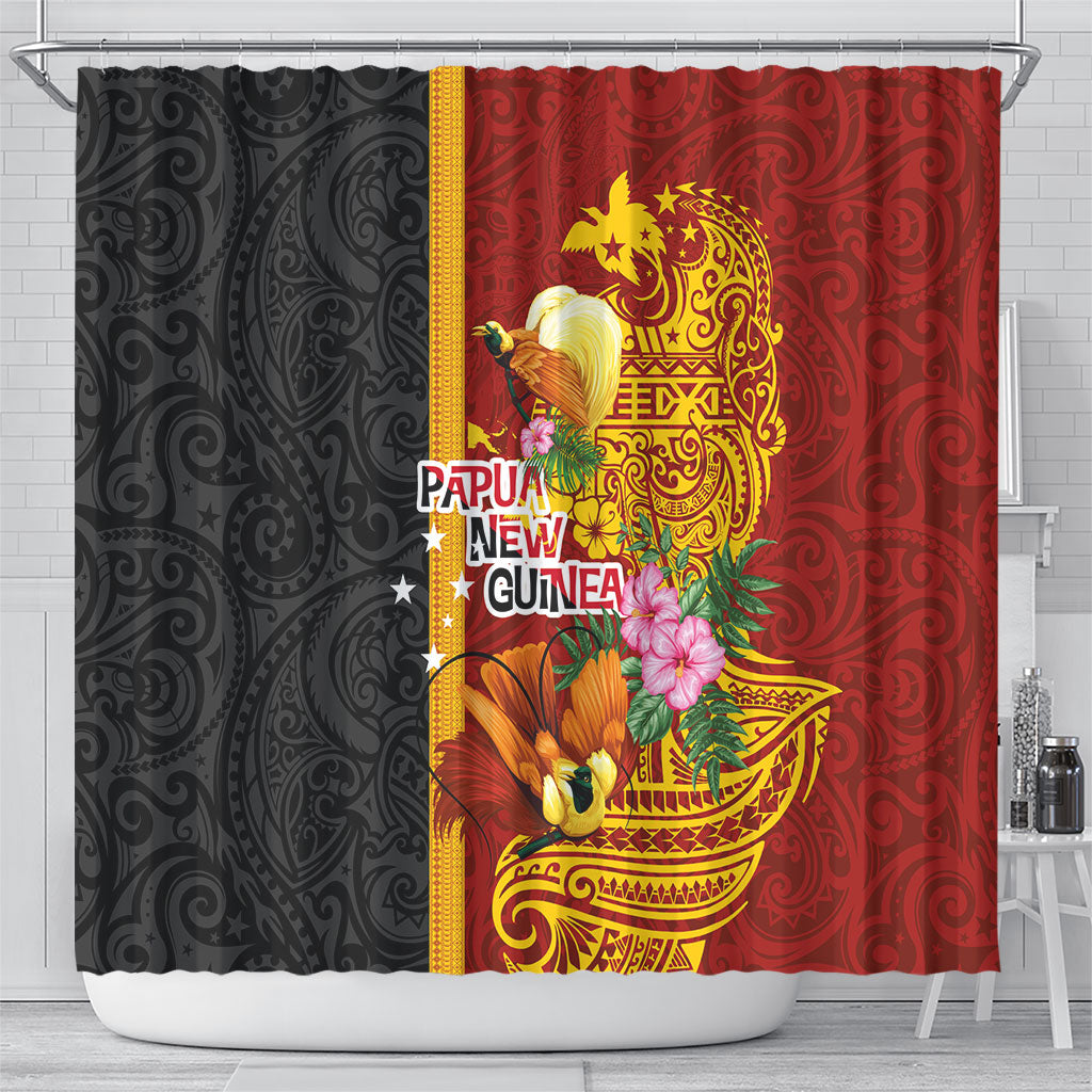 Papua New Guinea Independence Day Shower Curtain Birds-of-Paradise Melanesian Tattoos Tropical Plants LT03 - Polynesian Pride
