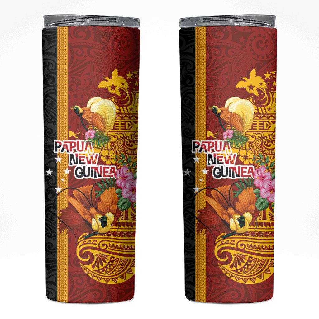 Papua New Guinea Independence Day Skinny Tumbler Birds-of-Paradise Melanesian Tattoos Tropical Plants LT03 Multicolor - Polynesian Pride