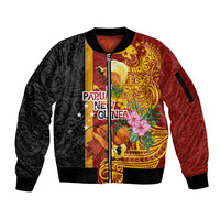 Papua New Guinea Independence Day Sleeve Zip Bomber Jacket Birds-of-Paradise Melanesian Tattoos Tropical Plants LT03 Unisex Multicolor - Polynesian Pride