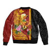 Papua New Guinea Independence Day Sleeve Zip Bomber Jacket Birds-of-Paradise Melanesian Tattoos Tropical Plants LT03 - Polynesian Pride