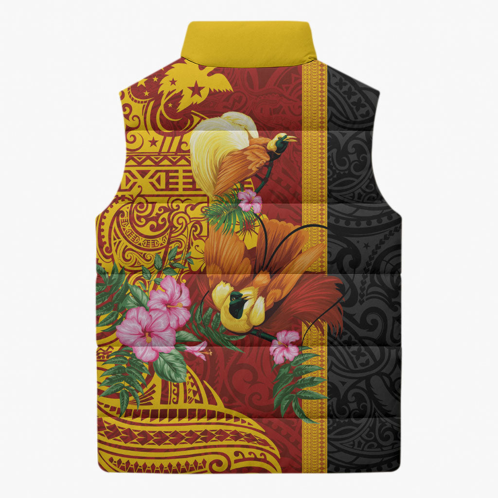 Papua New Guinea Independence Day Sleeveless Puffer Jacket Birds-of-Paradise Melanesian Tattoos Tropical Plants LT03 - Polynesian Pride