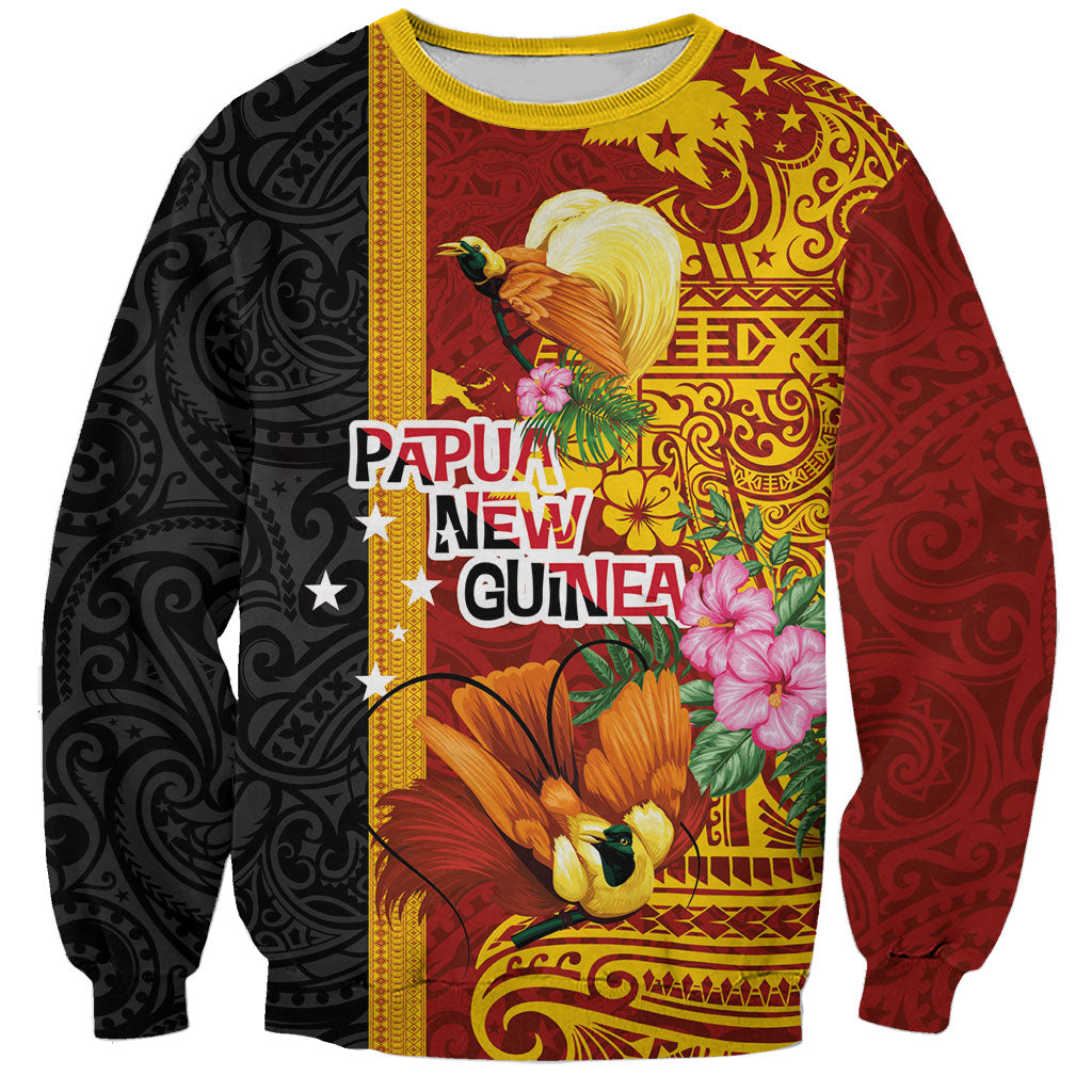 Papua New Guinea Independence Day Sweatshirt Birds-of-Paradise Melanesian Tattoos Tropical Plants LT03 Unisex Multicolor - Polynesian Pride