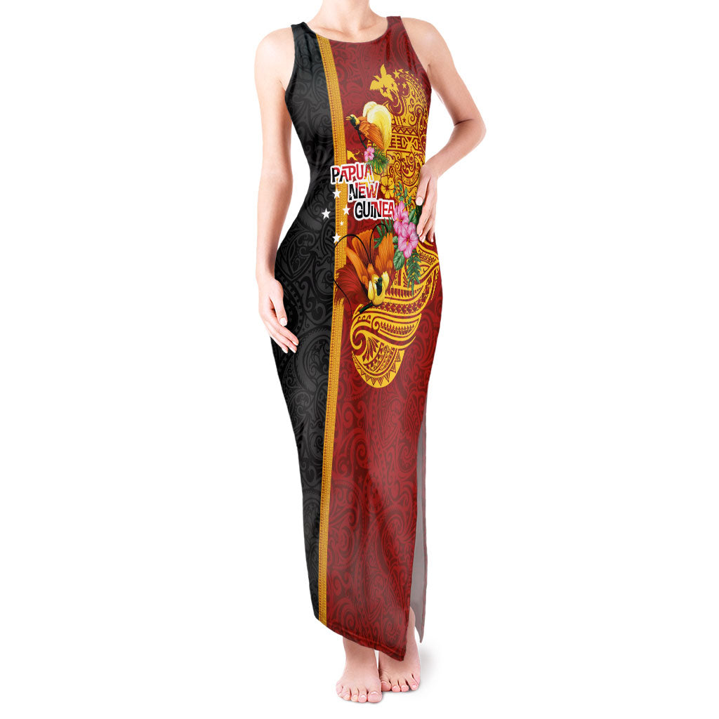 Papua New Guinea Independence Day Tank Maxi Dress Birds-of-Paradise Melanesian Tattoos Tropical Plants LT03 Women Multicolor - Polynesian Pride