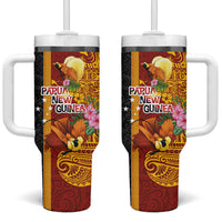 Papua New Guinea Independence Day Tumbler With Handle Birds-of-Paradise Melanesian Tattoos Tropical Plants LT03 One Size: 40 oz Multicolor - Polynesian Pride