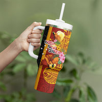Papua New Guinea Independence Day Tumbler With Handle Birds-of-Paradise Melanesian Tattoos Tropical Plants LT03 - Polynesian Pride