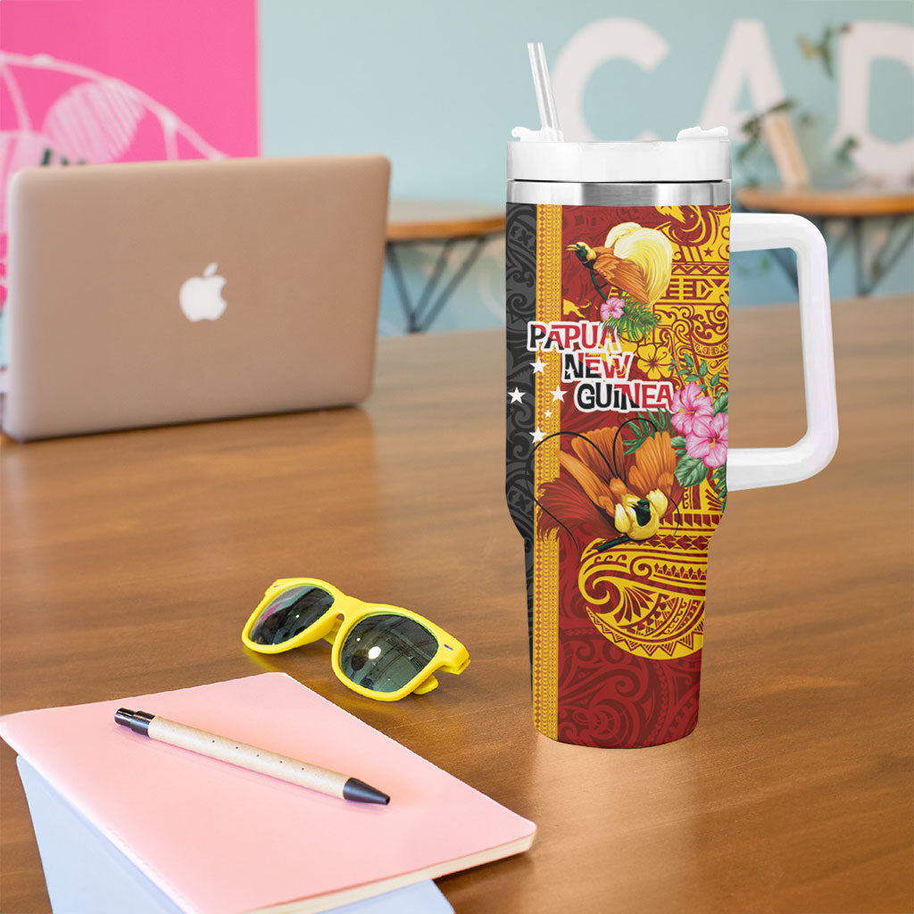 Papua New Guinea Independence Day Tumbler With Handle Birds-of-Paradise Melanesian Tattoos Tropical Plants LT03 - Polynesian Pride