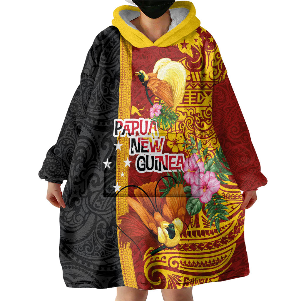 Papua New Guinea Independence Day Wearable Blanket Hoodie Birds-of-Paradise Melanesian Tattoos Tropical Plants LT03 - Polynesian Pride