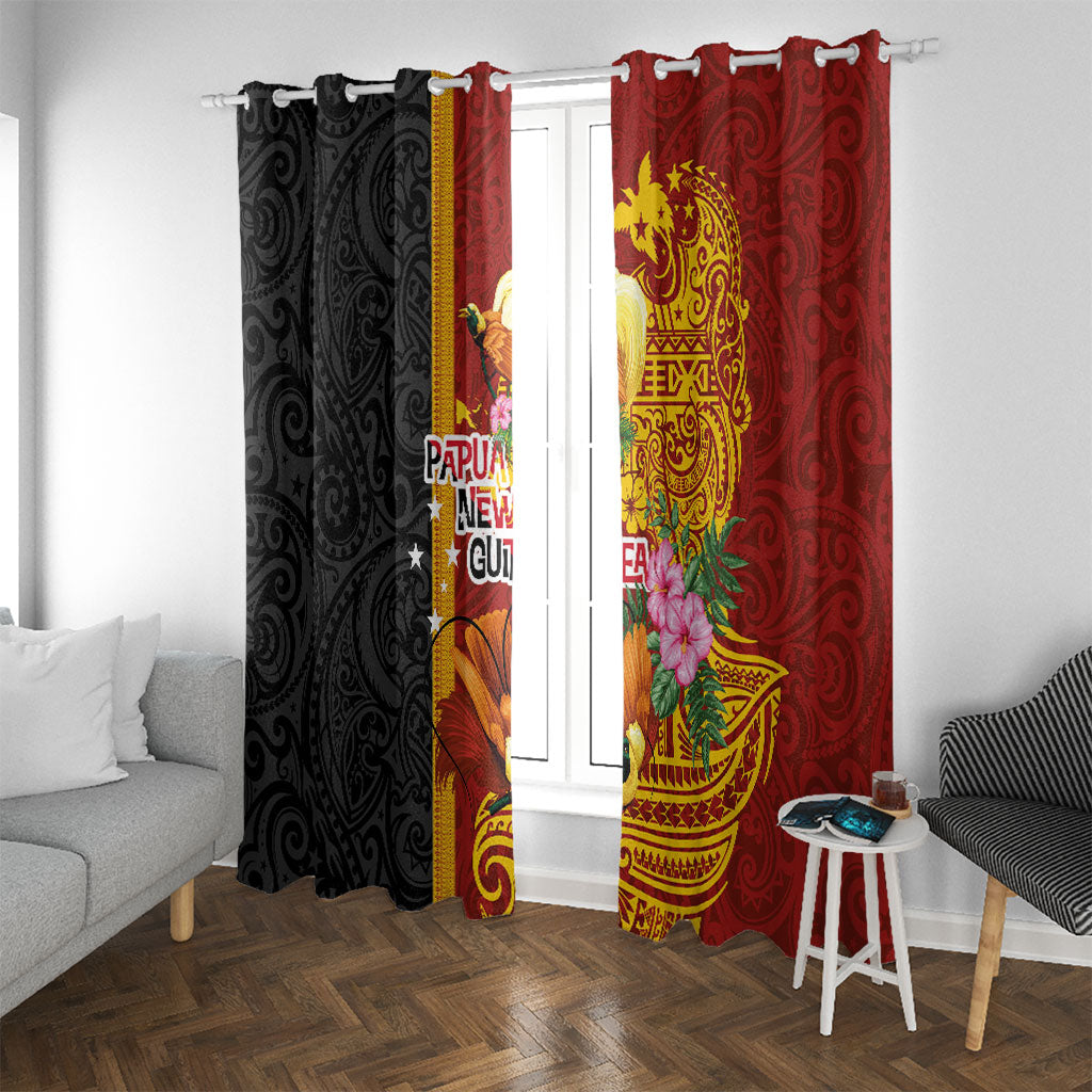 Papua New Guinea Independence Day Window Curtain Birds-of-Paradise Melanesian Tattoos Tropical Plants LT03 With Grommets Multicolor - Polynesian Pride