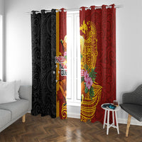Papua New Guinea Independence Day Window Curtain Birds-of-Paradise Melanesian Tattoos Tropical Plants LT03 With Grommets Multicolor - Polynesian Pride