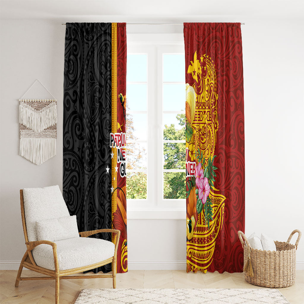Papua New Guinea Independence Day Window Curtain Birds-of-Paradise Melanesian Tattoos Tropical Plants LT03 - Polynesian Pride