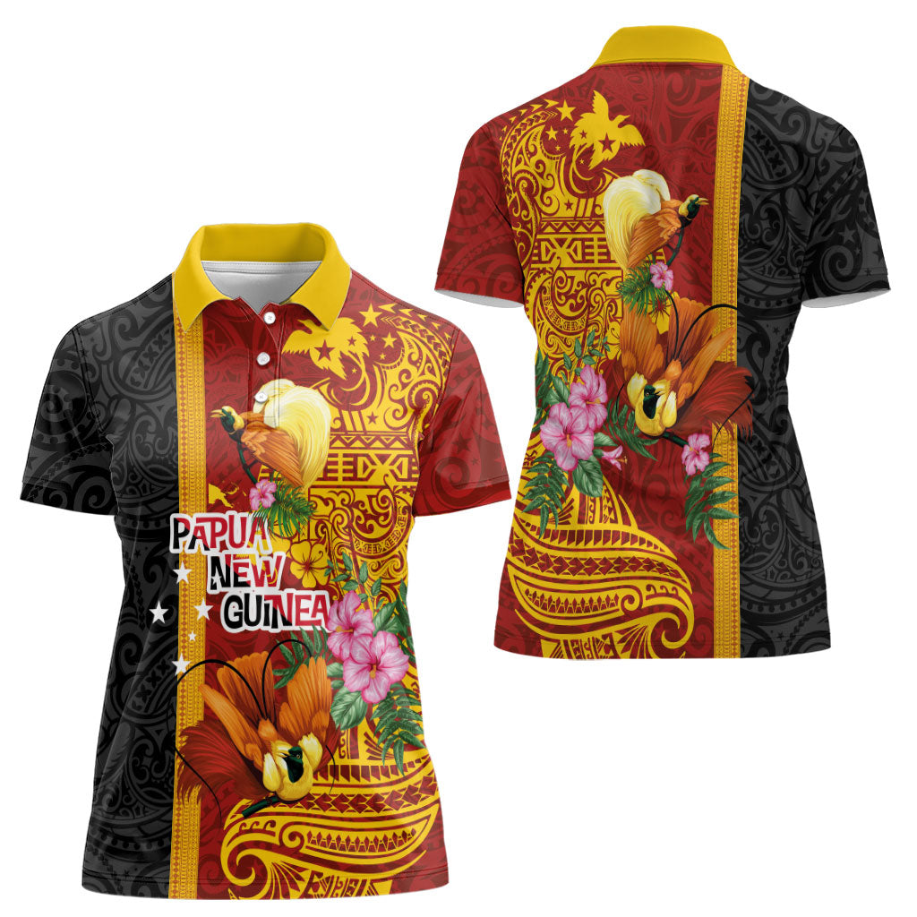 Papua New Guinea Independence Day Women Polo Shirt Birds-of-Paradise Melanesian Tattoos Tropical Plants LT03 - Polynesian Pride