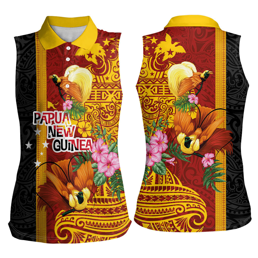 Papua New Guinea Independence Day Women Sleeveless Polo Shirt Birds-of-Paradise Melanesian Tattoos Tropical Plants LT03 - Polynesian Pride
