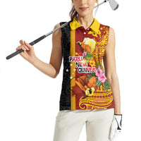 Papua New Guinea Independence Day Women Sleeveless Polo Shirt Birds-of-Paradise Melanesian Tattoos Tropical Plants LT03 - Polynesian Pride